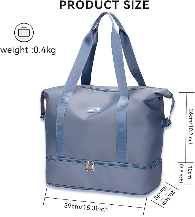Large Travel Duffel Bag with Shoe Compartment, Gym Tote Carry on Bags for women, Lightweight Duffel Bags with Trolley Sleeve fit for Travel and Sport(Blue)