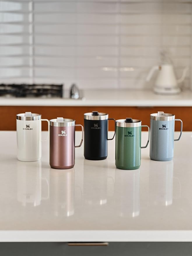 Stanley Stay-Hot Camp Mug 24 oz | Press Fit Drink Through Lid | Cup for Coffee, Tea and Drinks | Insulated Stainless Steel Coffee Mug | BPA-Free | Hammertone Silver