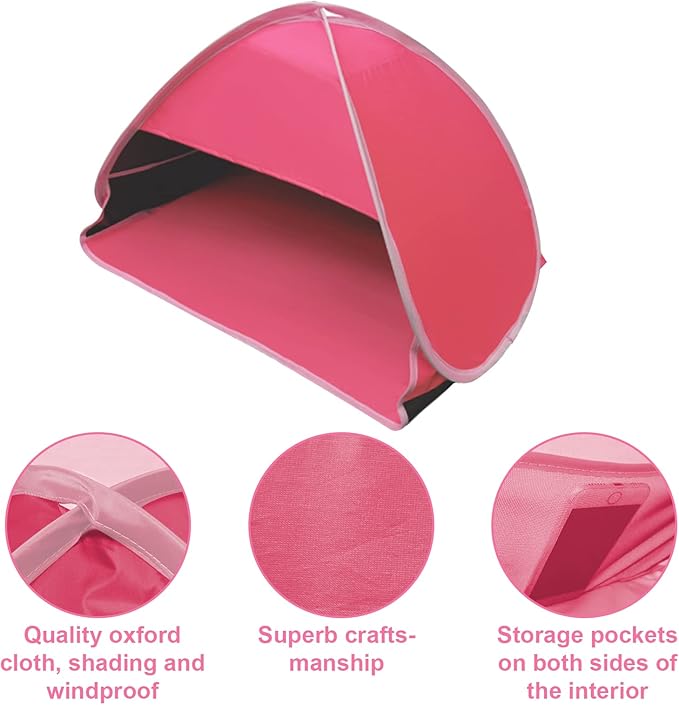 Mini Head Shelter Tent, 1 Pack Foldable Pop Up Beach Tent Sun Shelter for Anti-UV Pet & Outdoor Camping, Picnic Beach, Pink-Vinyl L