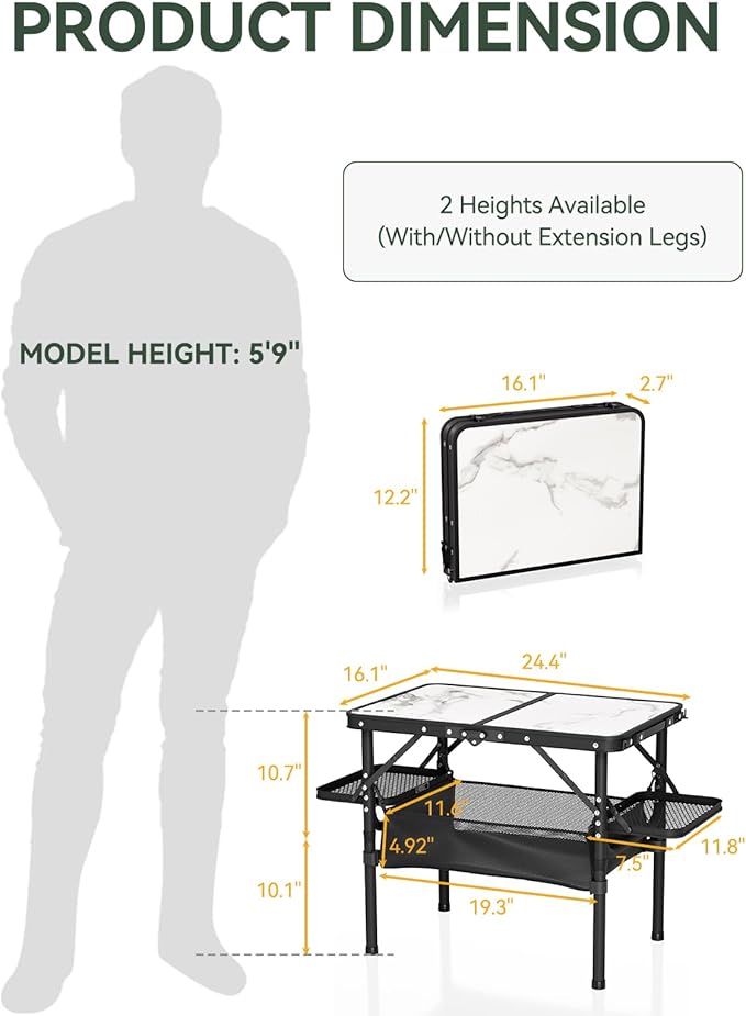 Titanker Small Folding Camping Table with Storage Bag & Side Racks, Portable Picnic & Beach Table, Car Camping Essentials, Aluminum