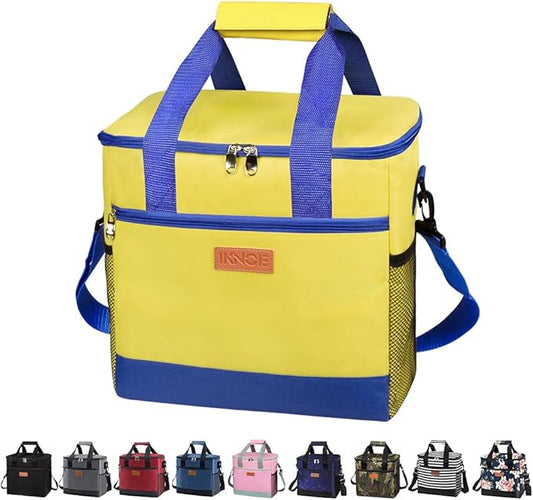 iknoe Large Cooler Bag Collapsible, 15L Insulated Bags, Leakproof Lunch Cooler Tote with Multi-Pockets for Adult, Insulated Lunch Box for Beach, Picnic,Work, Yellow 24-Can