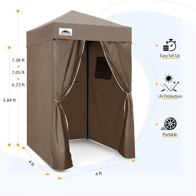 EAGLE PEAK Flex Ultra Compact 4x4 Pop-up Canopy, Sun Shelter, Changing Room, Portable Privacy Canopy Cabana for Pool, Fashion Photoshoots, or Camping, 4x4 ft, Brown