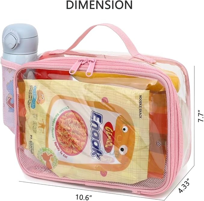 Insulated Lunch Box for School, Thermal Reusable Durable Freezable Lunch Bags for Kids Boys Girls Men Women - Small Soft Cooler Portable Lunch Tote Kit for Work Picnic Travel,Clear Pink