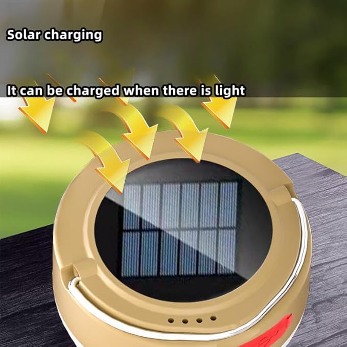 LED Lantern, Solar Camping Lantern, Outdoor Camping lamp, Waterproof Tent lamp, for Power Outages, Emergency situations, Hurricanes, Home, Hiking (USB Cable Included)，5 Light Mode (Khaki)