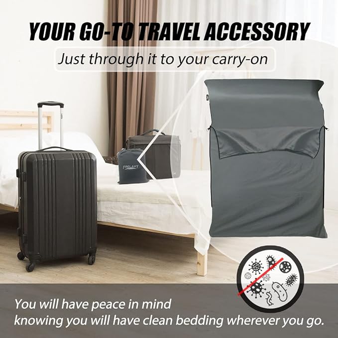 Frelaxy Sleeping Bag Liner, XL Travel Sheet & Camping Sheet for Backpacking, Hotel, Hostels & Traveling, Comfy & Easy Care, Full-Length Zipper/No Zipper