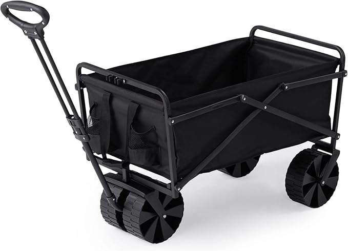 Seina 150 Pound Capacity Heavy Duty Steel Frame Collapsible Folding Outdoor Portable Utility Cart Wagon with All Terrain Plastic Wheels, Black