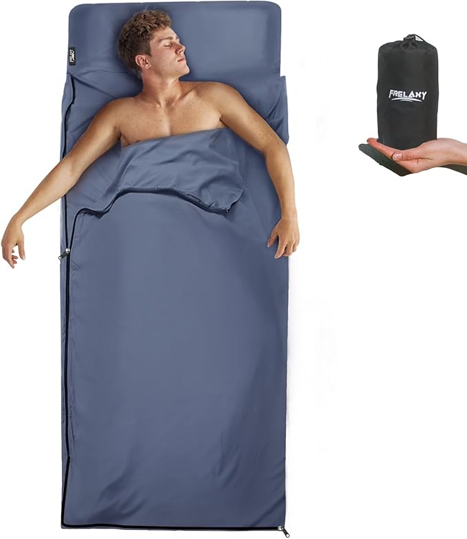 Frelaxy Sleeping Bag Liner, XL Travel Sheet & Camping Sheet for Backpacking, Hotel, Hostels & Traveling, Comfy & Easy Care, Full-Length Zipper/No Zipper