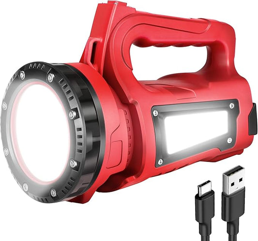 Rechargeable LED Flashlight, Camping Lantern Flashlight with 1000LM, 7 Modes, Power Bank, IPX4 Waterproof Camping Essentials Light for Hurricane Emergency Hiking Survival Kits - Red