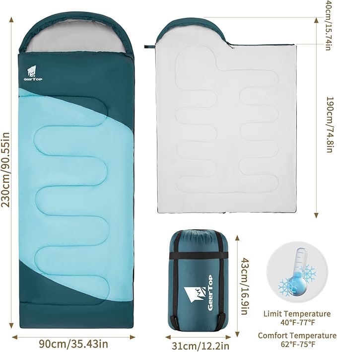 GEERTOP Backpacking Sleeping Bag for Camping, Lightweight Sleeping Bags for Adults Kids Summer Warm Cold Weather Hiking Travel