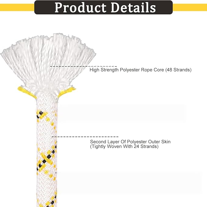 Arborist Rope Climbing Rope 48 Strands Polyester Rope(1/2in x 150ft) for Climbing Tree Swing Pulling Sailing