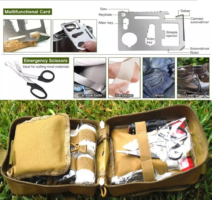 Galaxy 251 Pcs First Aid Kits for Survival Emergency Trauma Military Combat Tactical Medical Hunting Camping Hiking IFAK EMT Bag (Khaki)