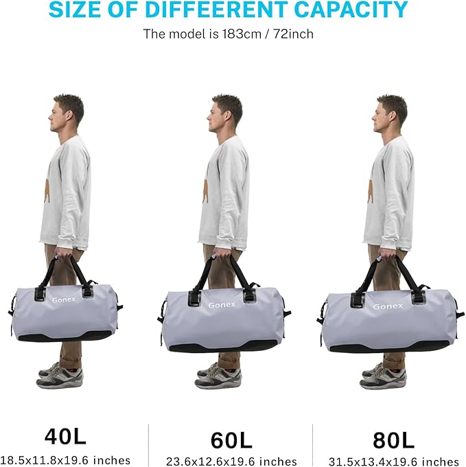 Gonex 40L 60L 80L Extra Large Waterproof Duffle Travel Dry Duffel Bag Heavy Duty Bag with Durable Straps & Handles for Kayaking Paddleboarding Boating Rafting Fishing