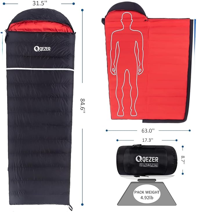 Down Sleeping Bag for Adults, 600 Fill Power, Ultralight & Compact with Compression Sack for Backpacking, Camping, Hiking