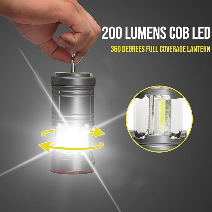 Lichamp Collapsible LED Camping Lantern, Portable Lightweight Waterproof LED Flashlight, 4 Light Modes, Survival Kits for Indoor Outdoor Home Emergency Power Outages Hiking Hurricane, 2 Pack, Medium