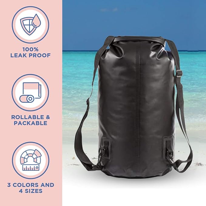 Savvy Outdoors Waterproof Dry Bag - Dry Bags for Food & Gear, Stuff Sacks for Backpacking and Camping Equipment, Waterproof Bag for Beach, Boating, Kayaking (5L, Black)
