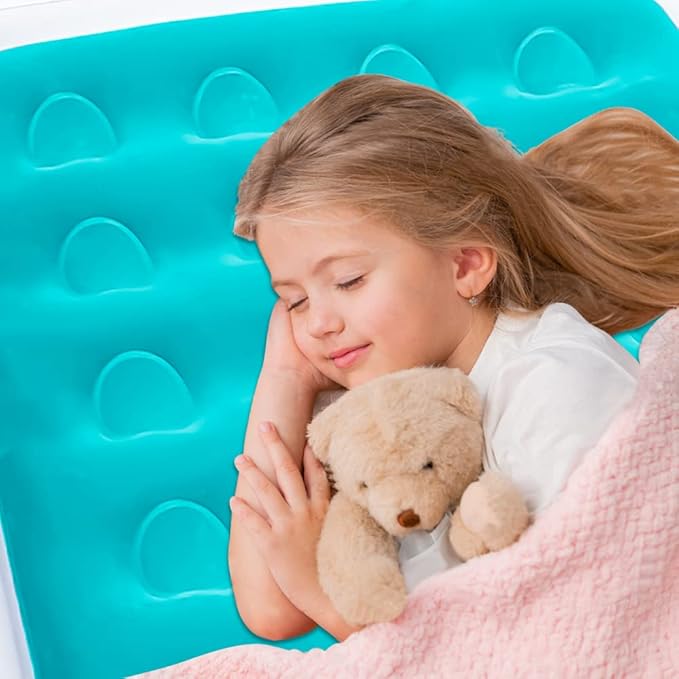 Inflatable Kids Travel Bed Toddler Air Mattress Set,Portable Blow Up Mattress Sleeping Bed Cot with Bed Rails and Electric Pump Ideal for Road Trip