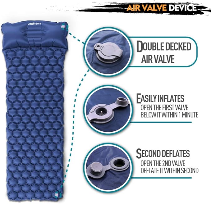 ZOOOBELIVES Ultralight Sleeping Pad with Pillow– Inflatable Camping Mat for Backpacking, Traveling and Hiking, Compact and Portable Multiple Color Options