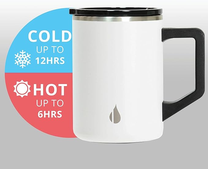 Elemental Insulated Coffee Mug - Triple-Wall Stainless Steel Summit Travel Cup for Hot and Cold Drinks - Thermal Coffee Mug with Lid and Handle for Camping, Office & Travel 16oz - White
