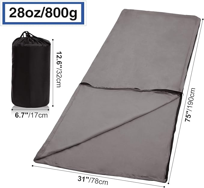 REDCAMP Fleece Sleeping Bag Liner for Adult Warm or Cold Weather, 75" Long Full Sized Zipper Camping Blanket for Outdoor Indoor Used with Sack, Grey
