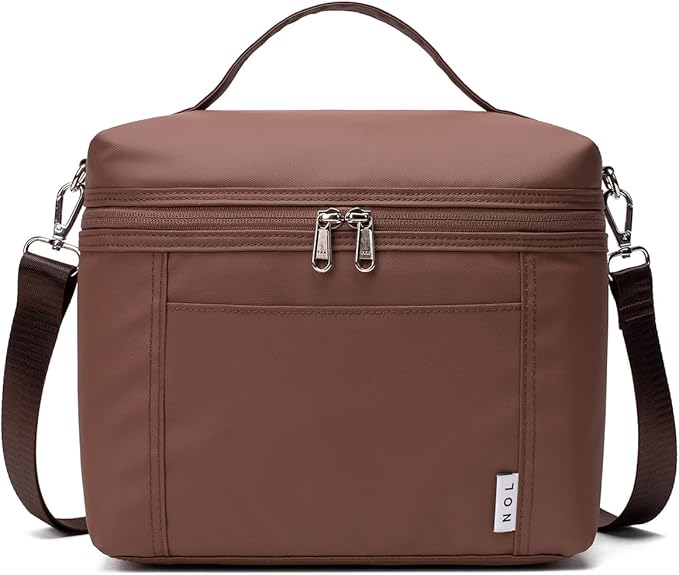 NOL Natural Organic Lifestyle Small Insulated Lunch Bags for Women Cooler Bag Lightweight Nylon Waterproof Lunch Box for Work（Small，coffee）