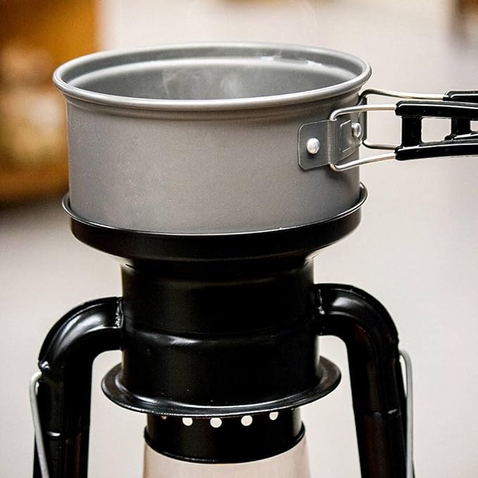 Rayo Heater Cooker Emergency Lantern, Non-Electric Fuel Lamp with Cooking Pot for Camping or Emergencies, 10-12 Hour Burn, Black, 15"