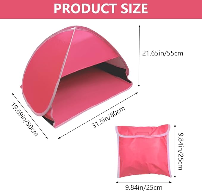 Pop Up Beach Sun Shade, 1-Pack Mini Sun Shelter Tent for Anti-UV Windproof Camping Picnic Fishing Bench, Rose Red-Painted Silver, L