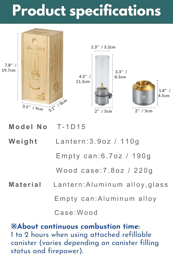 CAMPINGMOON Camping Gas Lantern Gas Candle with Empty Tank Wooden Lantern Case T-1D15