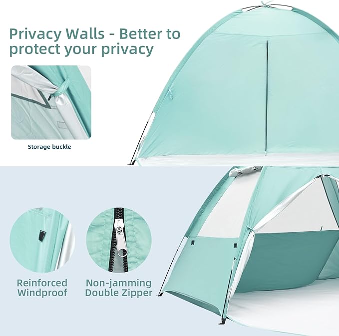 Beach Tent for 3-4 Person, Large Easy Setup Beach Shade Canopy with UPF 50＋ UV Protection, Portable Shade Tent with 3 Ventilating Mesh Windows for Outdoor, Picnics, Fishing