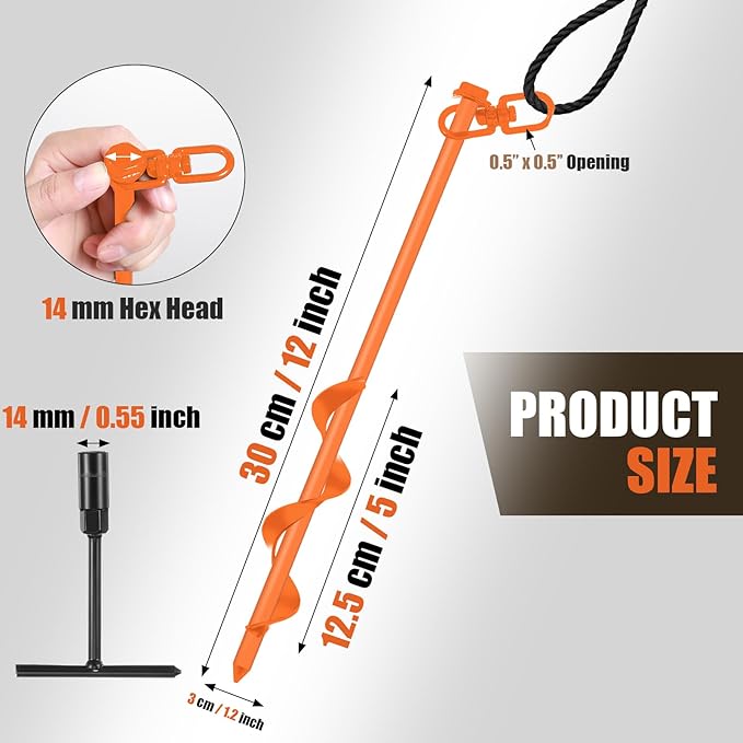 Reginary 6 Pcs Ground Anchors Screw in Tent Stakes Heavy Duty Trampoline Anchors High Wind for Camping Canopy Carport Sheds Beach Sand Stakes Metal Swing Set (Orange)