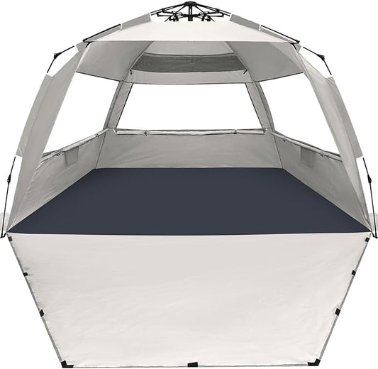 WhiteFang Deluxe Pop Up Beach Tent Sun Shade Shelter for 3-4/5-6 Person, UV Protection, Extendable Floor with 3 Ventilating Windows Plus Carrying Bag, Stakes, and Guy Lines