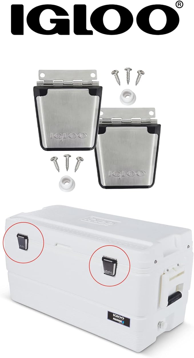 Igloo Cooler Heavy-Duty Stainless Steel Parts Kit - 2 Latches, 3 Hinges, Latch Posts & Screws - Marine-Grade, Corrosion-Resistant Parts