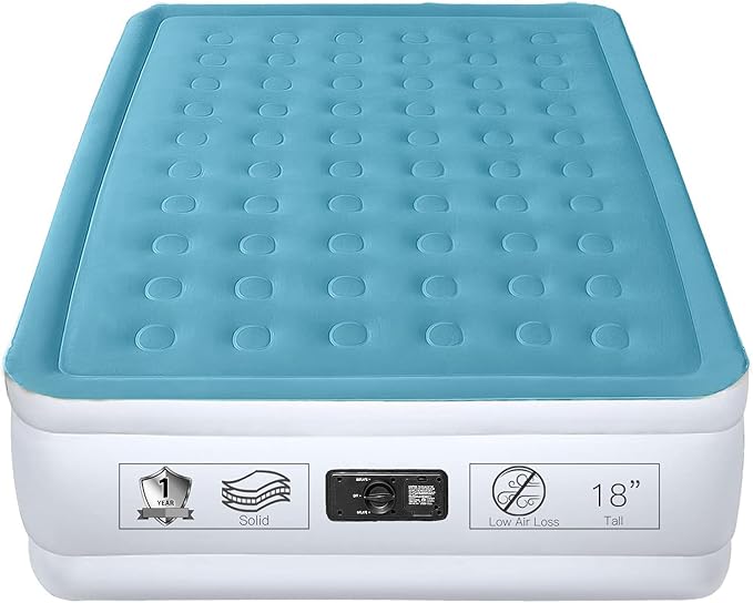 YENING Full Size Air Mattress with Built in Pump Raised Double Blow up Bed Inflatable Camping Airbed Electric 18 Inch Tall Blue