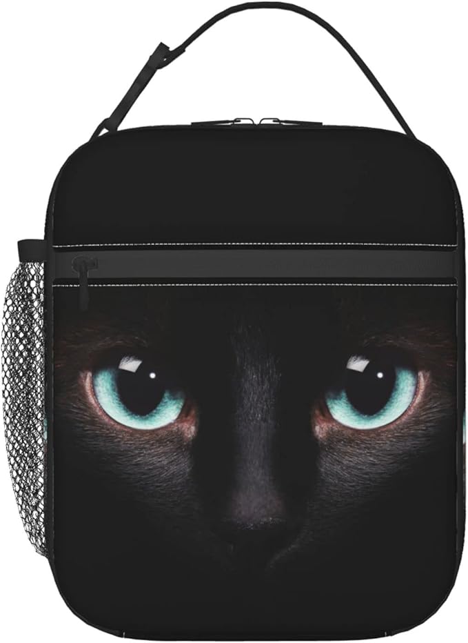 Black Cat Face Lunch Bag Reusable Insulated Lunch Box Thermal Cooler Tote For Boys Girls Teen School Men Women Travel Hiking Picnic