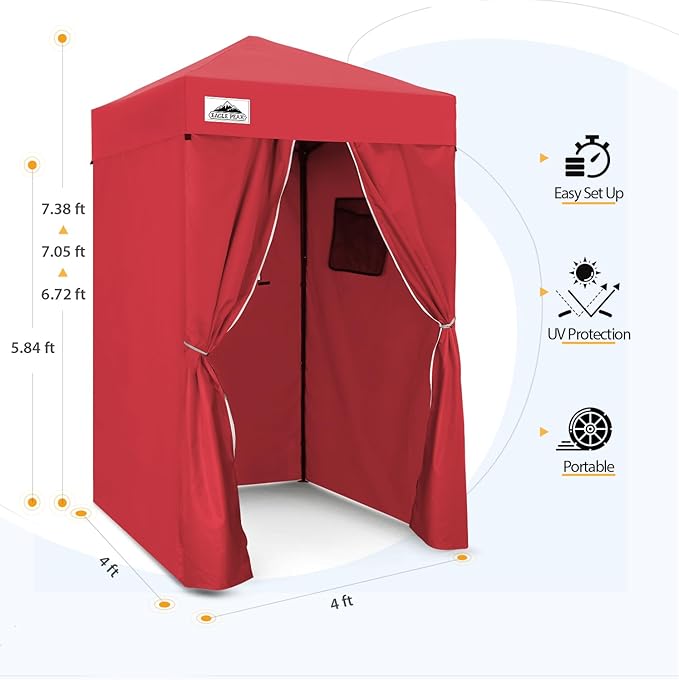 EAGLE PEAK Flex Ultra Compact 4x4 Pop-up Canopy, Sun Shelter, Changing Room, Portable Privacy Canopy Cabana for Pool, Fashion Photoshoots, or Camping, 4x4 ft, Red