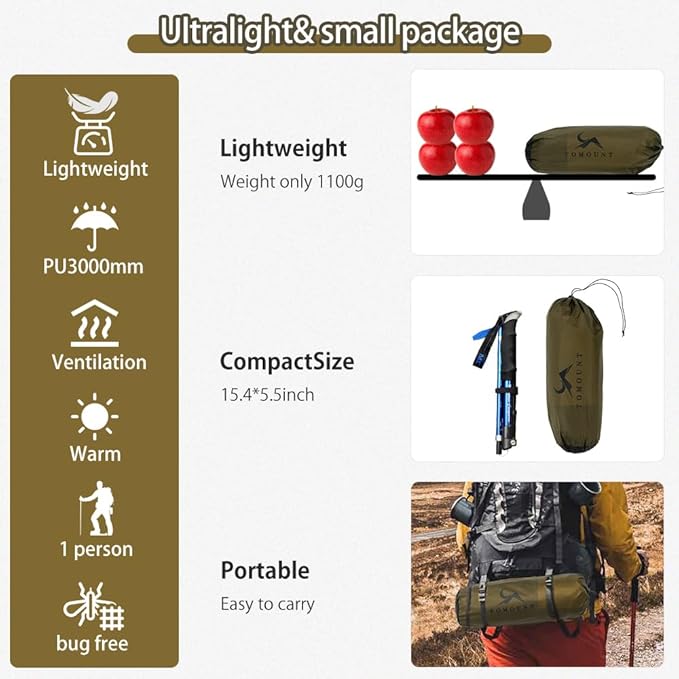 MC TOMOUNT Bivy Tent Ultralight 2.42LBS 1 Person Backpacking Tent for Camping Hiking