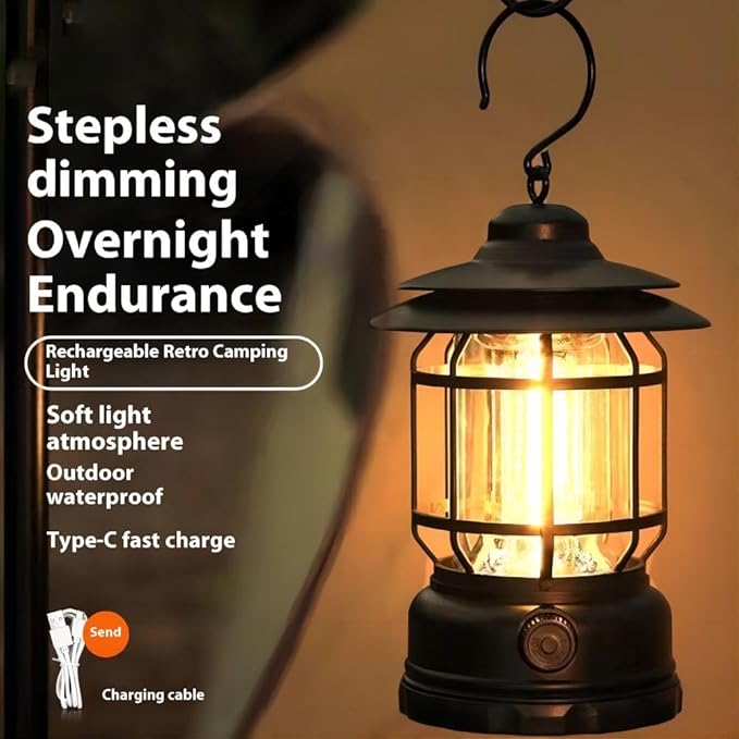 Rechargeable Camping Lantern,Outdoor Camping Light with USB Charging Port,Fearless of Wind and rain,Suitable for Garden,Courtyard,and Lawn Use(White)