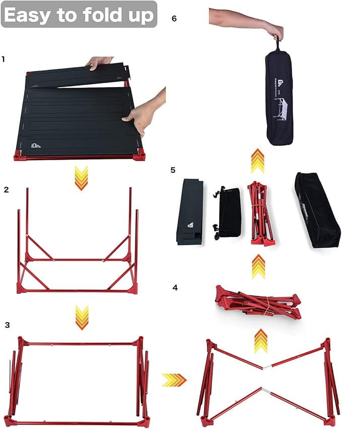 iClimb Extendable Folding Table Large Tabletop Area Ultralight Compact with Hollow Out Tabletop and Carry Bag for Camping Backpacking Beach Concert BBQ Party, Three Size (Black - S)