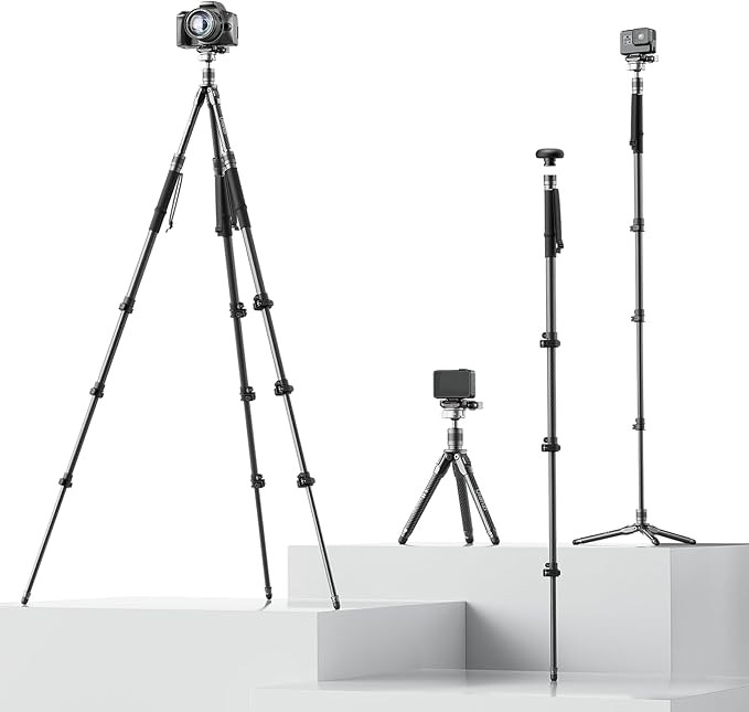 ULANZI TT35 57.48" Camera Monopod Tripod Carbon Fiber, 5 in 1 Multifunction DSLR Cam Travel Tripod Stand Lightweight Portable 360°Ball Head Detachable Trekking Poles