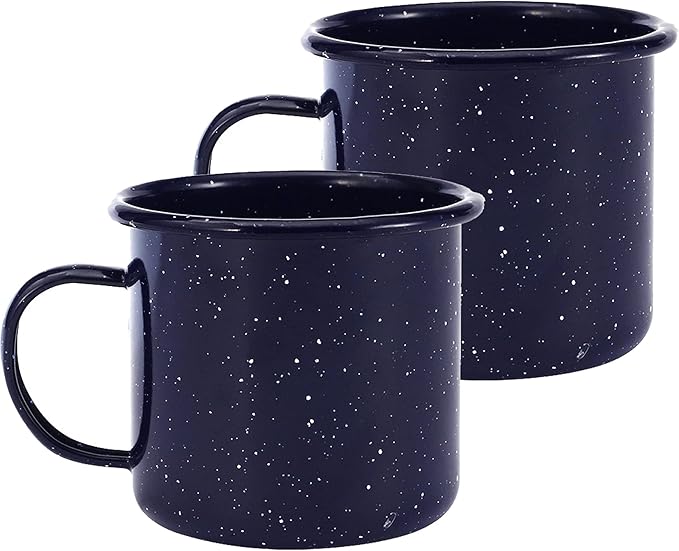 2 pcs 16oz Outdoor Mugs - Enamel Coffee Tea Camping Cup Mugs - Portable & Reusable (Blue-2 pcs)
