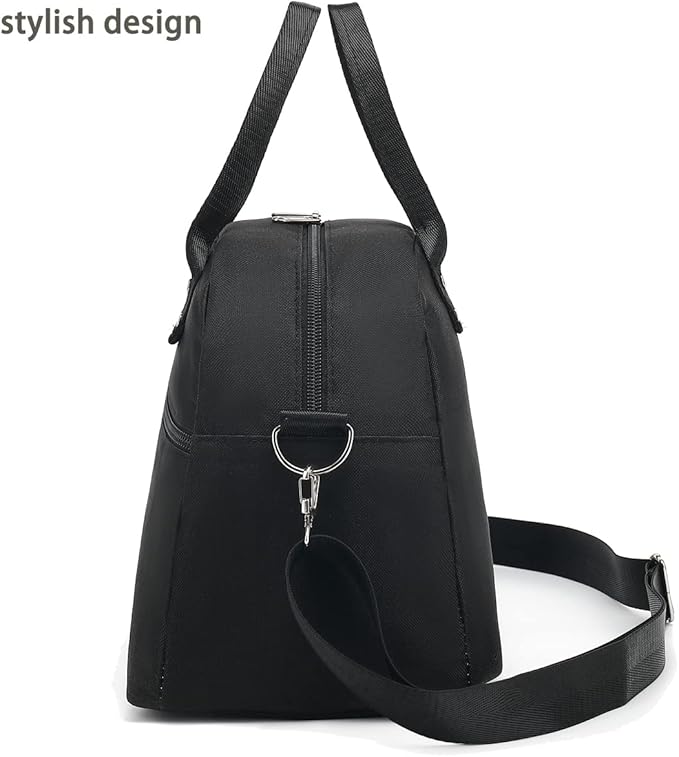 FlowFly Insulated Lunch Bag With Shoulder Strap for Women, Men, and Kids, Large and Reusable, Handle, Freezable Work and School Travel Tote and Meal Prep Organizer (Black)