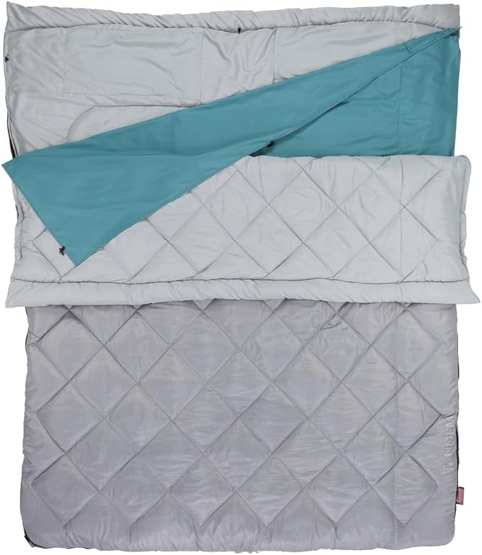 Coleman 45°F Double Sleeping Bag Queen Size XL Sleeping Bag with Big & Tall Design 2 Bags When Zipped Apart 3-Layer Comfort with Snag-Free Zipper & Stuff Sack Machine Washable