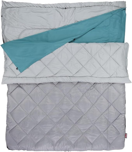 Coleman 45°F Double Sleeping Bag Queen Size XL Sleeping Bag with Big & Tall Design 2 Bags When Zipped Apart 3-Layer Comfort with Snag-Free Zipper & Stuff Sack Machine Washable