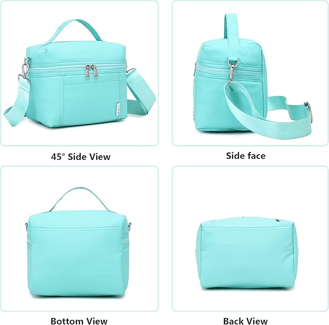 NOL Natural Organic Lifestyle Insulated Lunch Bags for Women Cooler Bag Lightweight Nylon Waterproof Lunch Box For Work (Cyan, Medium(normal))