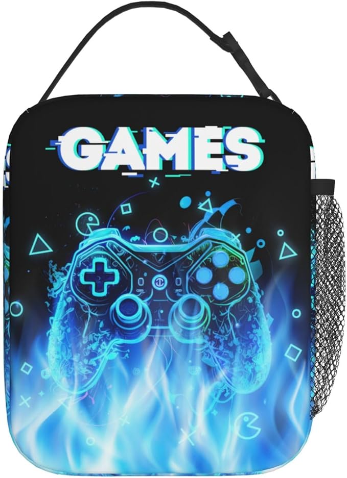 Blue Video Games Joystick Gamer Lunch Bag For Boys Kids Fun Reusable Lunch Box Insulated Meal Bags Portable Lunch Tote For Girls School Men Work Travel