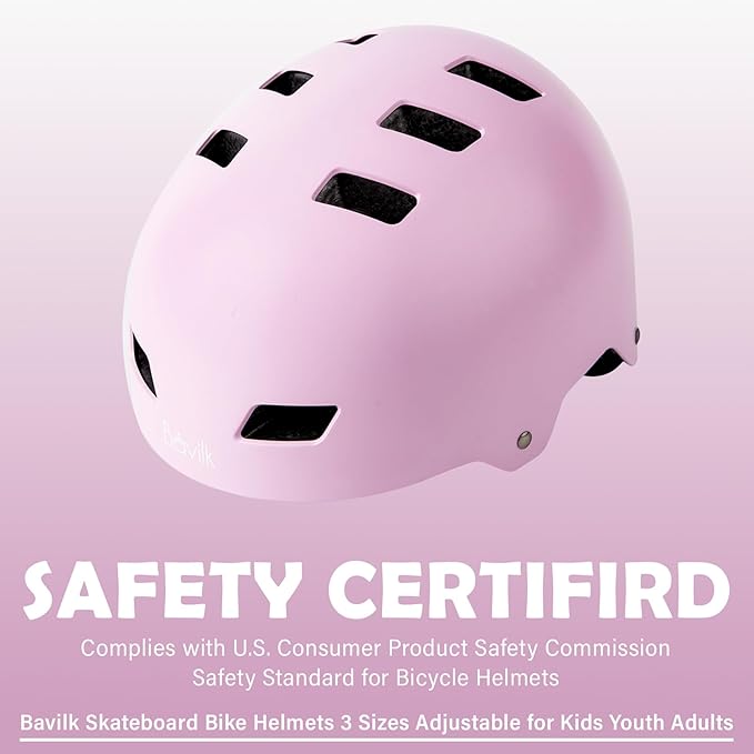 Bike Helmet 3 Sizes for Teenager Kids Youth Adults,Bavilk Skateboard Helmet Adjustable Multi-Sport Bicycle Cycling Scooter Roller Skate Inline Skating Rollerblading for Girls Boys Women Men Teen
