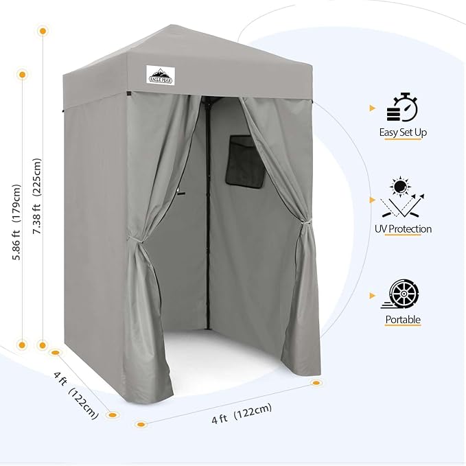 EAGLE PEAK Flex Ultra Compact 4x4 Pop-up Canopy, Sun Shelter, Changing Room, Portable Privacy Canopy Cabana for Pool, Fashion Photoshoots, or Camping, 4x4 ft, Gray