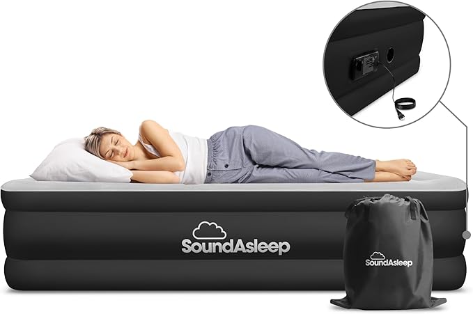 SoundAsleep Products Dream Series Luxury Air Mattress, ComfortCoil Technology, Built-in High Capacity Pump for Home, Camping- Double Height, Adjustable, Inflatable Blow Up, Portable - Full Size