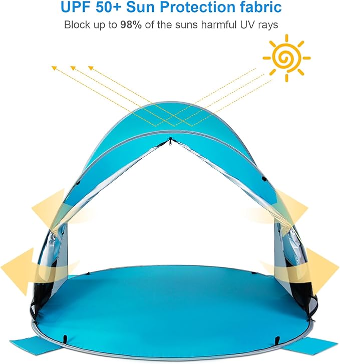 WolfWise UPF 50+ Easy Pop Up 3-4 Person Beach Tent Sport Umbrella Instant Sun Shelter Tent Sun Shade Canopy