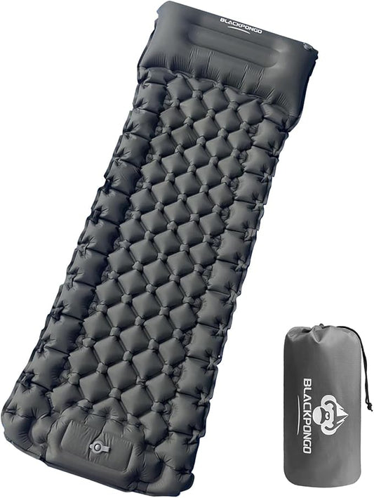 Camping Sleeping Pad, Ultralight Camping Mat with Pillow Built-in Foot Pump Inflatable Sleeping Pads Compact for Camping Backpacking Hiking Traveling Tent (Grey, Single)