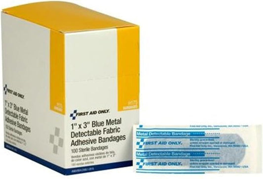 First Aid Only H175-001: Blue Metal Detectable 1"X3" Fabric Bandages, 100/Box